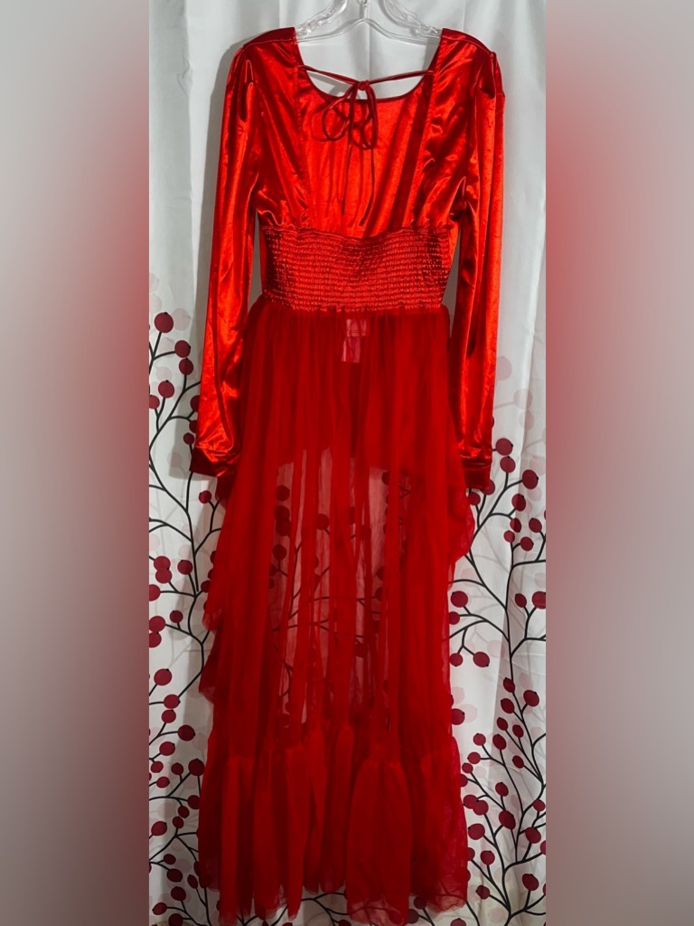 Red Hi-Low Satin and Tulle Women's Hi-Low Dress - Picture 8 of 12